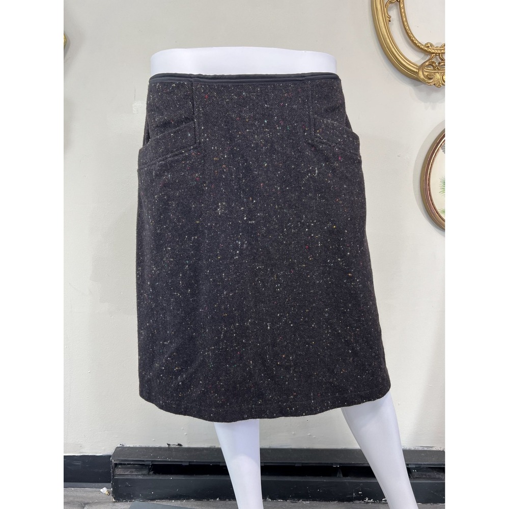 Theory Charcoal Gray Confetti Tweed Wool Blend A-Line Skirt Size 10 Pockets